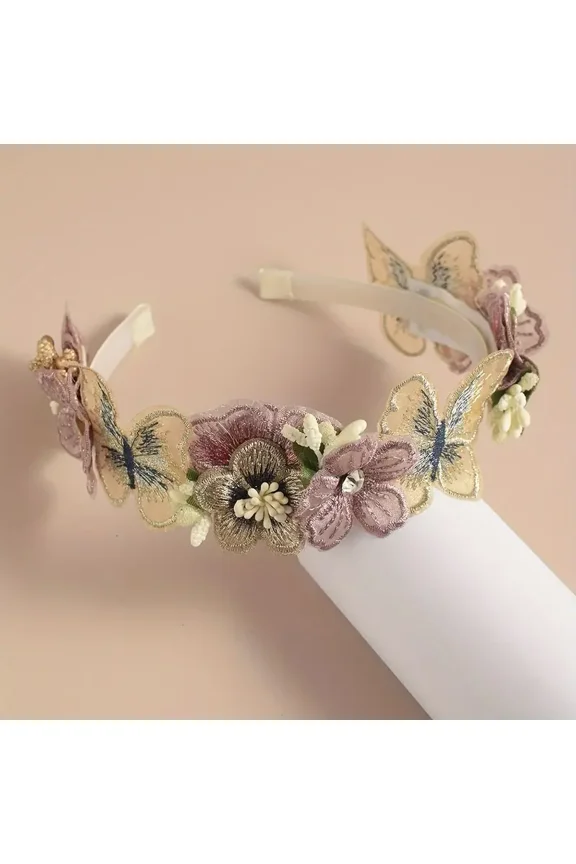 1PC Vintage Glamour Butterfly Flower Headband - Elegant Hair Decorative Design, and Comfortable Wear for Women's Daily