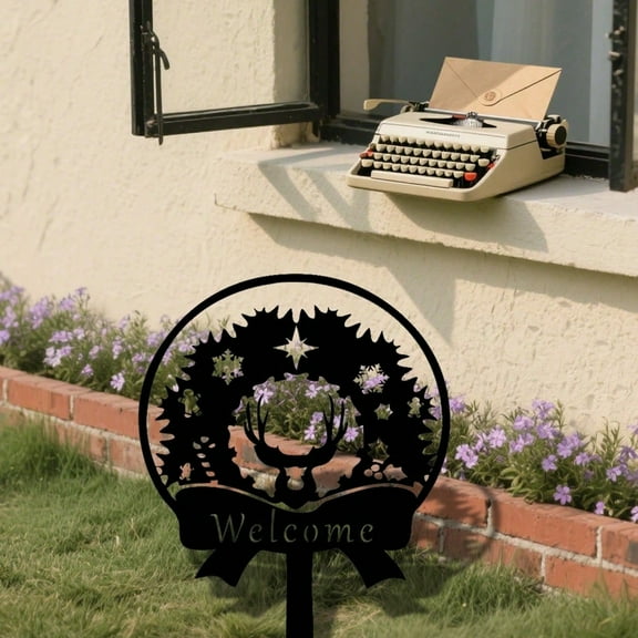 1PC Vintage Metal Christmas Garden Sign, Holiday Yard Stake Outdoor Decor for Xmas - Rustic Farmhouse Christmas Ornament, Weather-Resistant Lawn Decoration for Holiday Season