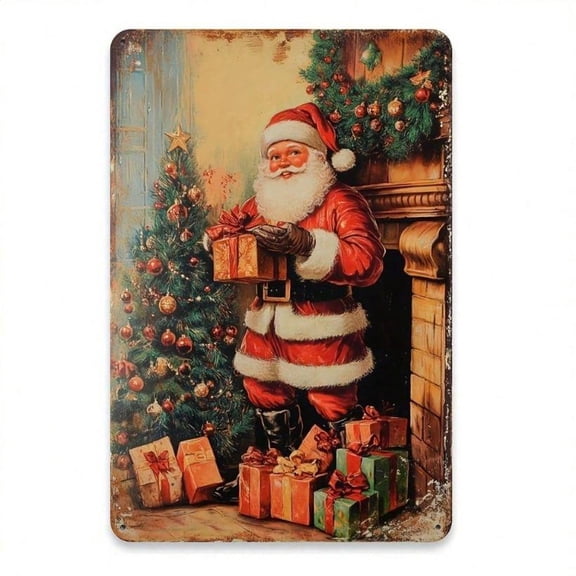 1PC Vintage Metal Sign, With Santa Claus Design, Suitable for Home Decor, Bar, Cafe, Restaurant, and Rustic Wall, Art, Room Decor