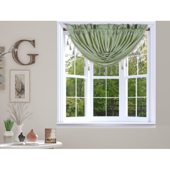 1PC WATERFALL VALANCE SWAG LINED WINDOW CURTAIN W/TASSEL TRIM CASCADING RS8