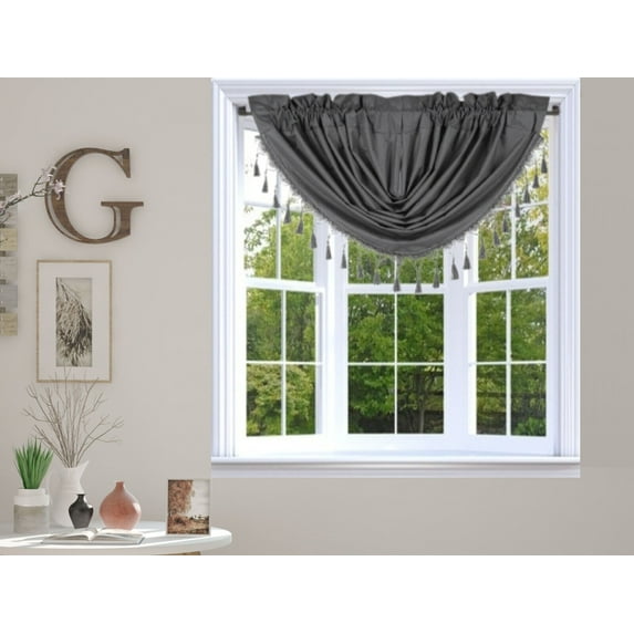 1PC WATERFALL VALANCE SWAG LINED WINDOW CURTAIN W/TASSEL TRIM CASCADING RS8