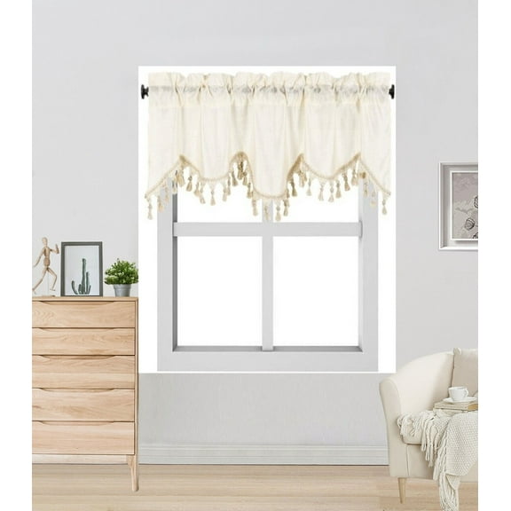 1PC WAVE ROD POCKET SILKY SMALL WINDOW CURTAIN WATERFALL VALANCE SWAG TOPPER