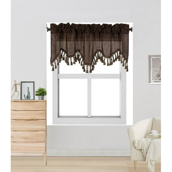 1PC WAVE ROD POCKET SILKY SMALL WINDOW CURTAIN WATERFALL VALANCE SWAG TOPPER