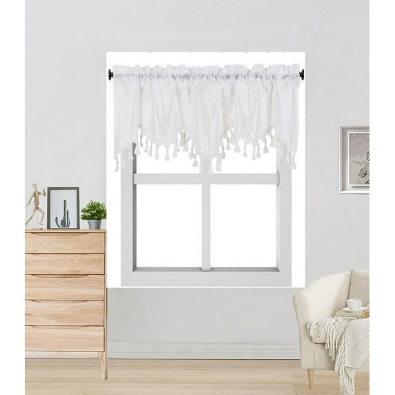 WAVE Rod Pocket Faux Silk Window Ascot Beaded Tassel Swag Topper Valance 55"x18"