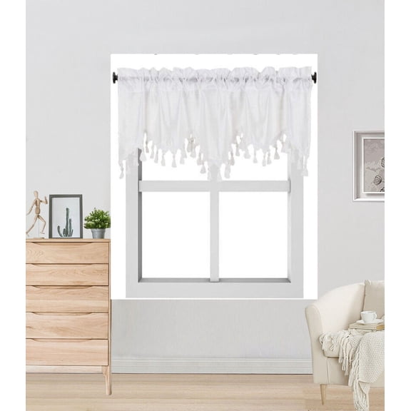 WAVE Rod Pocket Faux Silk Window Ascot Beaded Tassel Swag Topper Valance 55"x18"