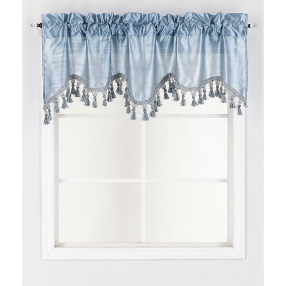 1PC WAVE WATERFALL VALANCE SWAG WINDOW CURTAIN W/TASSEL TRIM CASCADING FAUX SILK