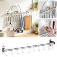 thumbnail image 1 of 1PC Wall Mounted Stainless Steel Kitchen Hanging Rail with 10 Movable Sliding Hooks, Multi-Purpose Utensil & Cookware Storage Organizer Rack, 1 of 9
