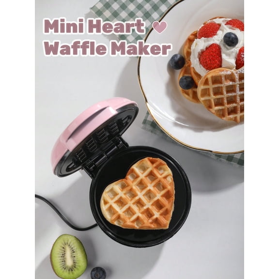 1PC Wall Plug 350 Watt 4 Inch Mini Waffle Maker For Individuals Paninis Hash Browns On The Go Breakfast Lunch Snacks Non Stick Sides Pink Heart