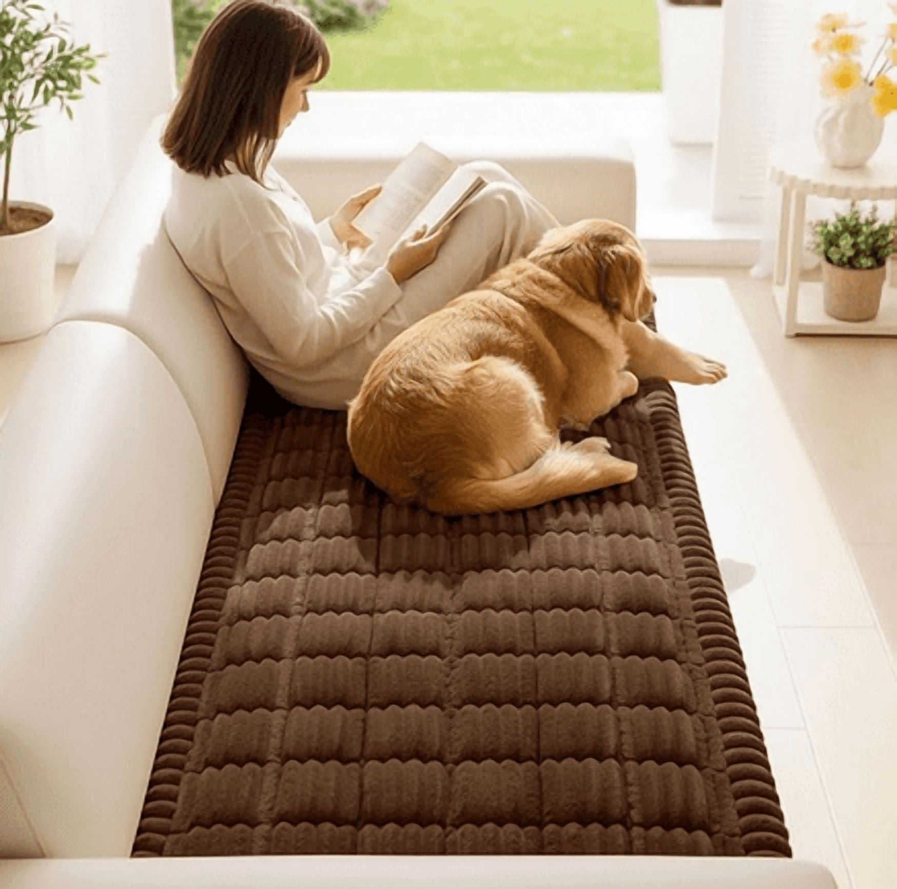 1PC Washable Couch Cover for Dogs , Non Slip Fuzzy Pet Couch Covers for Cushion Sofa Pet Friendly, Thick Soft Sofa Slipcovers Cushion Protector (Brown, 27.6")