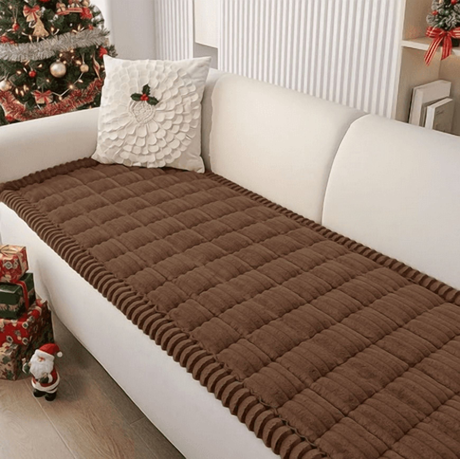 1PC Washable Couch Cover for Dogs , Non Slip Fuzzy Pet Couch Covers for Cushion Sofa Pet Friendly, Thick Soft Sofa Slipcovers Cushion Protector (Brown, 27.6")
