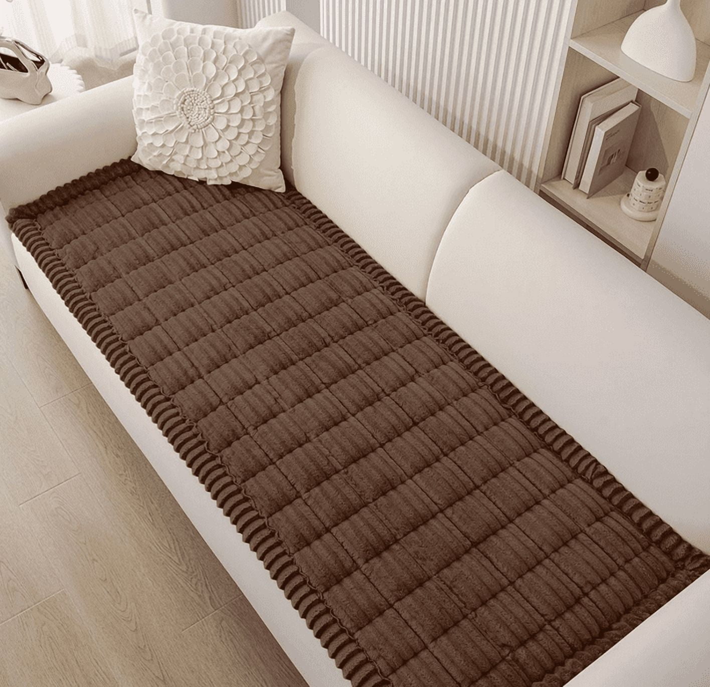 1PC Washable Couch Cover for Dogs , Non Slip Fuzzy Pet Couch Covers for Cushion Sofa Pet Friendly, Thick Soft Sofa Slipcovers Cushion Protector (Brown, 27.6")