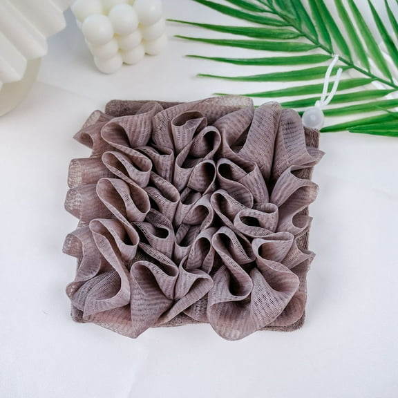 1PC Washcloth Loofah Combo, 2 in 1 Bath Loofah Sponge with Drawstring, Exfoliation Mesh Shower Puff Ball for Body Wash Cleansing and Smooth Skin,6.7 x 6.7 Inch(Coffee)
