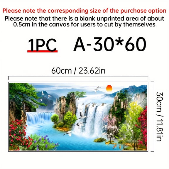 1PC Waterfall Sunset Landscape Canvas Painting, Lake Bird Poster and Print, Forest Wall Art Picture, for Living Room Decoration, Frameless Canvas