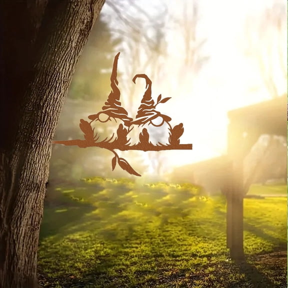 1PC Whimsical Metal Gnome & Mushroom Garden Stakes - Outdoor Yard Art Decor, Fantasy Tree Ornaments for Lawn Creative Gift for Garden Lovers