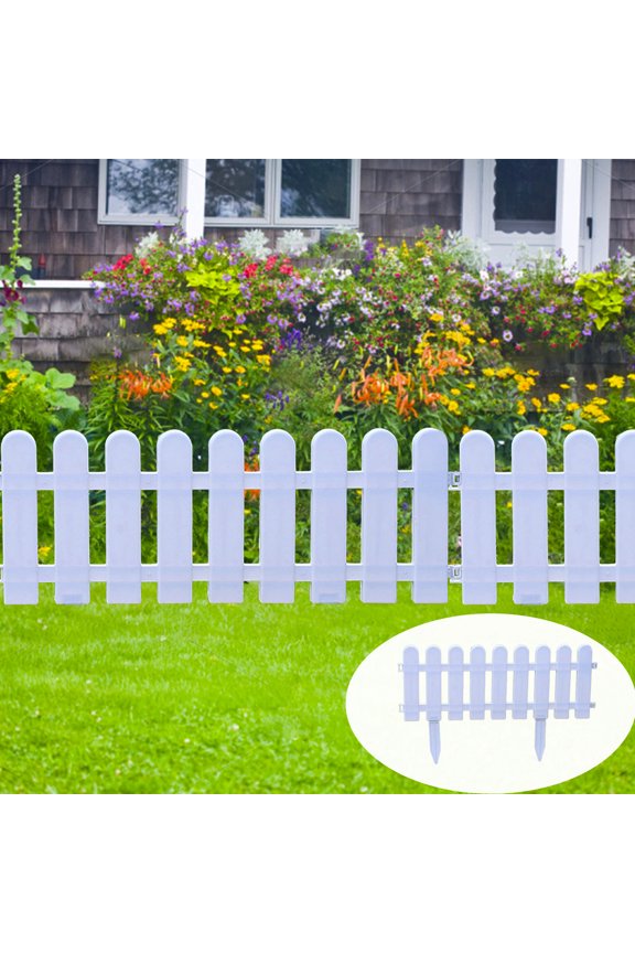 1PC White Plastic Garden Fence With Insert - Picket Fence Edgings for Lawn, Flowerbeds, Plant Borders - Decorative Yard (19.7x7.9 Inch)