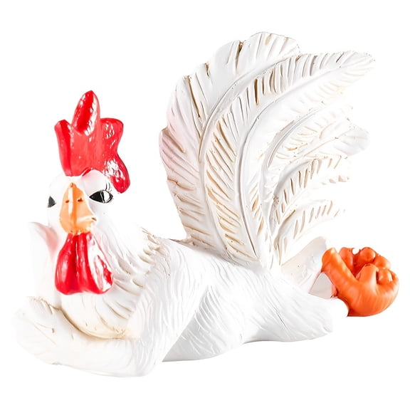 1PC White Resin Rooster Figurine, Charming Pose Long Eyelashes, Rustic Country Kitchen Table Decor, Delightful Housewarming Decorative Sculpture Gift