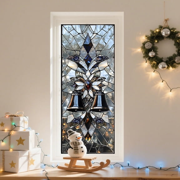 1PC Window Privacy Film Decorative Frosted Glass Window Film, Lattice Pattern Sun Blocking Stained Glass Clings, Static Cling Removable Stickers for Home Door Coverings, 17.7" x 39.4"