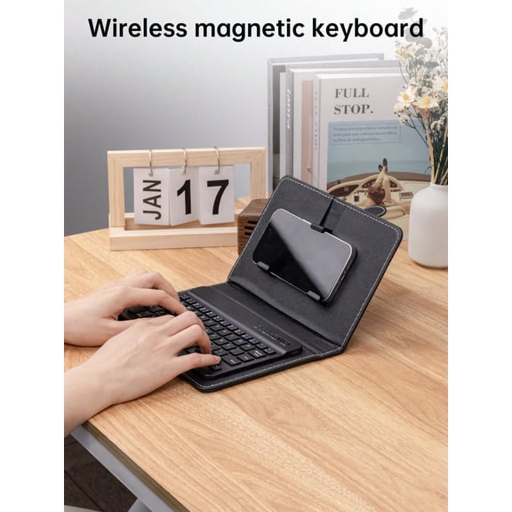 1PC Wireless Keyboard with Detachable Leather Case, Compatible with 4-8 Inch Mobile Devices, Magnetic Design