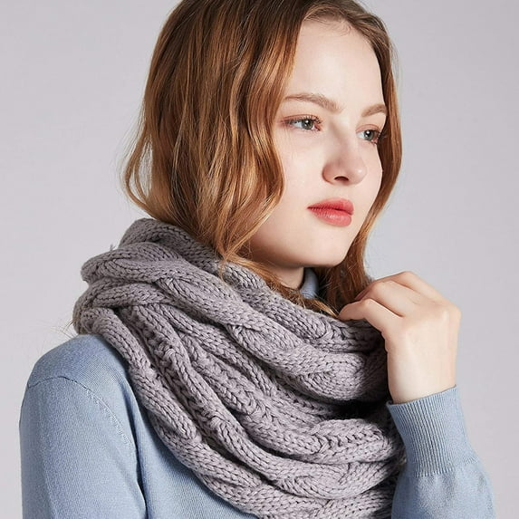1PC Women'S Scarf Gray Acrylic Scarf Loop Padded Scarf Bib Woolen Winter Knit Warmth Circle Womens Scarf