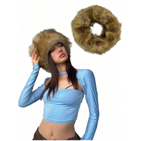 1PC Women's Fluffy Faux Fur Headband - Elastic Ear-Warming Winter Hair Accessory for Cold Protection
