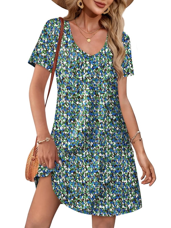 Casual Summer Short Sleeve White Pockets Slit Dress