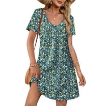 1PC Women's Summer Dress with Pockets - V-Neck Loose Fit Casual Straight Dress with Ruffled Short Sleeves