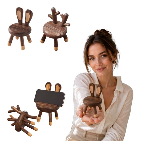 1PC Wooden Mini Chair Shape Cell Phone Stand,Small Chair Mobile Phone Holder,Multi-Angle Universal Mobile Phone Stand Portable Smartphone Dock Compatible with Most Cell Phone and Tablet for Desk