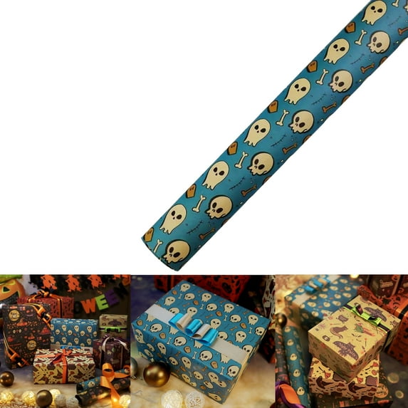 1PC Wrapping Paper Sheet - Pumpkin and Ghost Design, Perfect for Halloween, Holiday, Party - 1 Roll - 20 inch X 28 inch