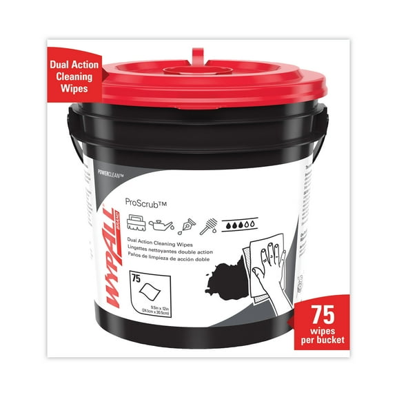 1PC WypAll Power Clean ProScrub Pre-Saturated Wipes, Cloth, 9.5 x 12, Citrus Scent, Green, 75/Bucket