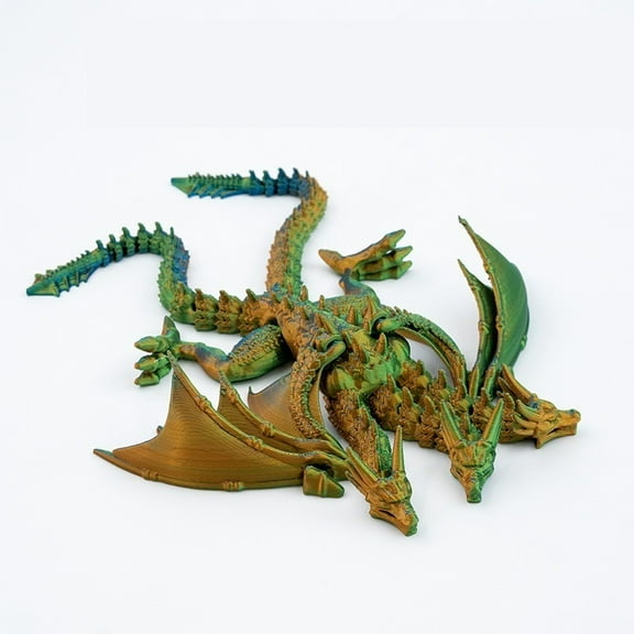 1PC Yellow green24CM Three-headed King Ghidorah 3D printed standable jointed model with flexible wings