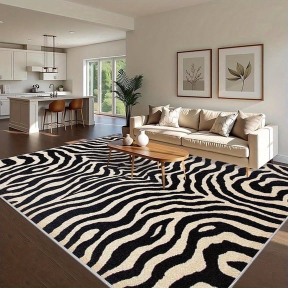 1PC Zebra Pattern Area Rug Local Carpet, Lightweight Washable Easy-to-Tidy Rug Mat Festival Gift, Suitable for Living Room, Bedroom, Office, Hallway, Balcony, Room Accessories