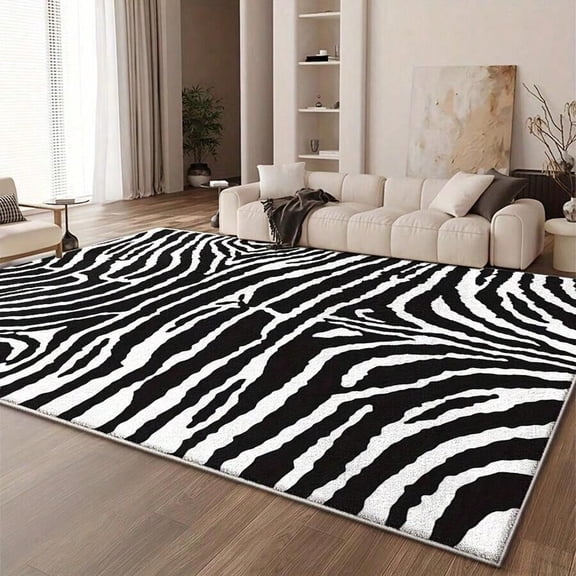1PC Zebra Stripe Pattern Print Design 5x7 Washable Area Rugs For Living Room Bedroom, Velvet Material Low-Pile Carpet Suitable For Indoor Outdoor High Traffic Areas, Modern Style Holiday Print Mat