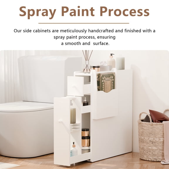 1PC bathroom side cabinet Japanese minimalist white toilet side cabinet Small unit living room, bedroom storage rack, kitchen crevice narrow cabinet, bathroom tissue