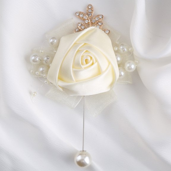 1PC navy blue and cream fabric simulated rose corsage - wedding bridesmaid and groomsmen guest brooch, prom dinner dress accessories