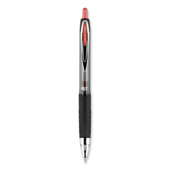 1PC uniball Signo 207 Gel Pen, Retractable, Medium 0.7 mm, Red Ink, Smoke/Black/Red Barrel, Dozen