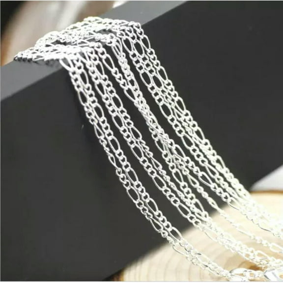 1PCS 16-30inch 925 Silver Figaro Chain Necklace Accessorie Jewelry Necklace