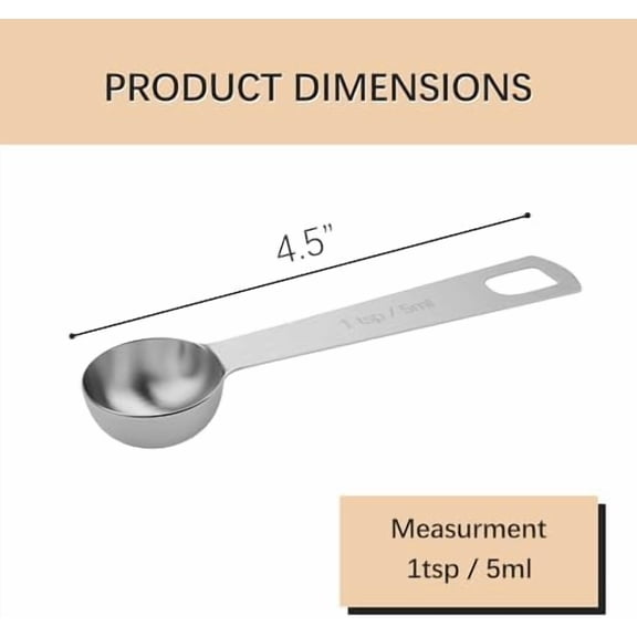 1PCS 1tsp (1/3tbsp, 5ml) Single Measuring Spoon, Stainless Steel Individual Teaspoons Only