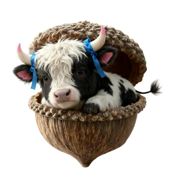 1PCS 2026 Highland Cow Acorn Ornaments, 2D Flat Acrylic Cartoon Cow Hanging Decor, Cute Animal Christmas Tree Ornaments for Holiday Home Party Decorations-B