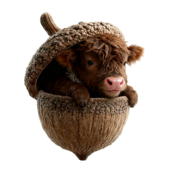 1PCS 2026 Highland Cow Acorn Ornaments, 2D Flat Acrylic Cartoon Cow Hanging Decor, Cute Animal Christmas Tree Ornaments for Holiday Home Party Decorations-C