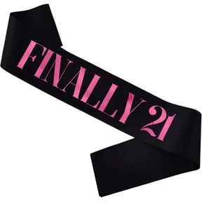1PCS 21st Birthday Sash, Black Satin Sash with Pink Foil "Finally 21" Lettering, Finally 21 Birthday Party Accessory