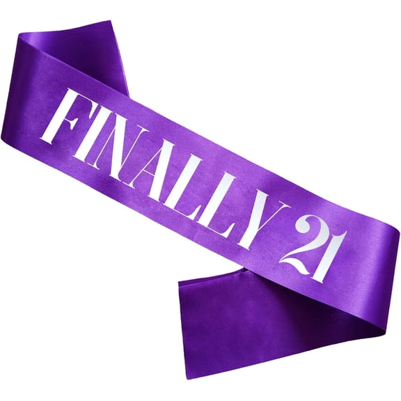 1PCS 21st Birthday Sash, Purple Satin Sash with White Foil "Finally 21" Lettering, Finally 21 Birthday Party Accessory