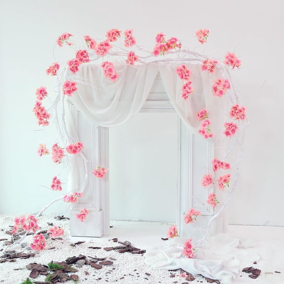 1PCS 300cm/118inch Large Flexible Artificial Tree Fall Vines Twine Wood Branches with Peony Flowers Garland Twig Reptile Climbing Plants for Wedding Arch Christmas Wall