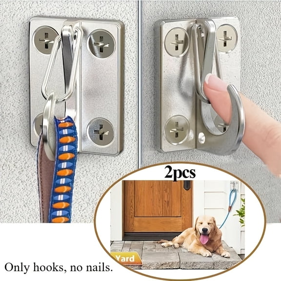 1PCS 316 Stainless Steel Heavy Duty Dog Leash Wall Hook with Nail Caps, 2.09" x 1.5" Rustproof Closed Hook for Indoor Outdoor Garden Patio