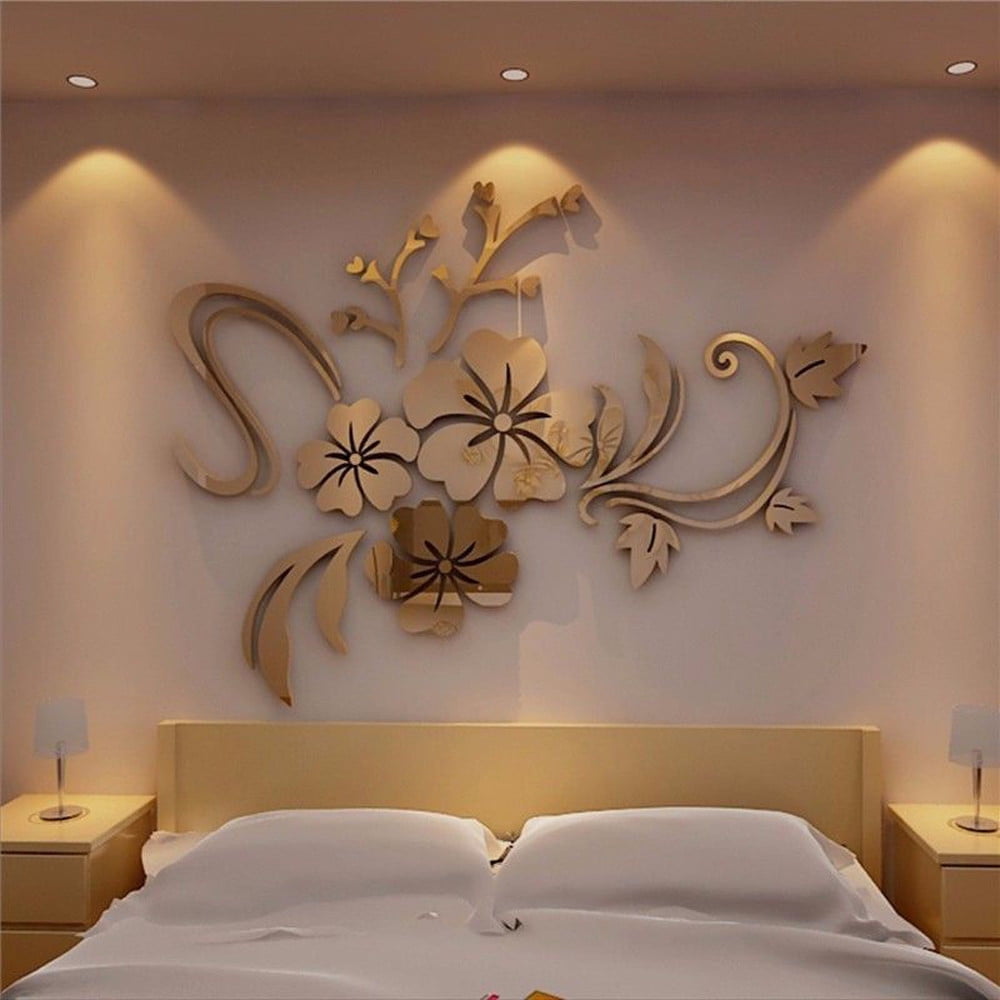 1PCS 3D Acrylic Mirror Floral Wall Sticker, Family Wall Decals, Adhesive Removable Silver Mirrors Decal,3D Flower Pattern Mirrors Wall Sticker Living Room Wall Decor Sticker