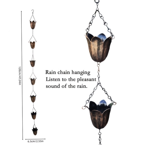 1PCS 47.24 Inch Metal Tulip Decorative Downspout Chain, Rustic Water Drainage Chain for Garden Patio Courtyard Decor