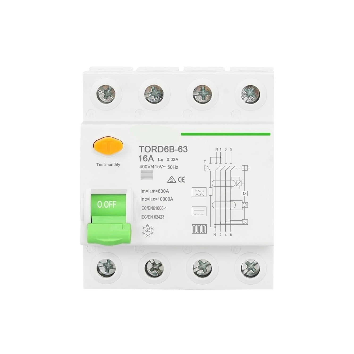 1PCS 4P 63 Amp Type B 10KA RCCB DC RCD 230V 400V 30mA Residual Current ...