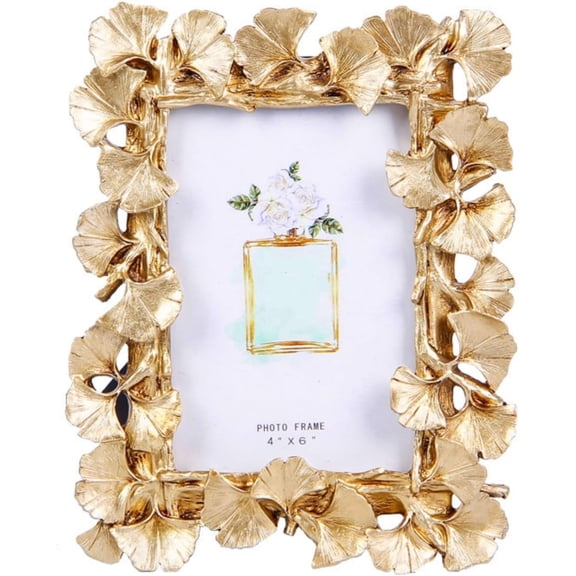 1PCS 4X6 Inch Vintage Photo Frame Resin Picture Frame Ginkgo Leaves Decoration Photo Frame Stand Holder (Golden)