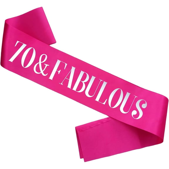 1PCS 70 & Fabulous Birthday Sash, Hot Pink Satin with Silver Foil Lettering 70th Birthday Party Decor Sash