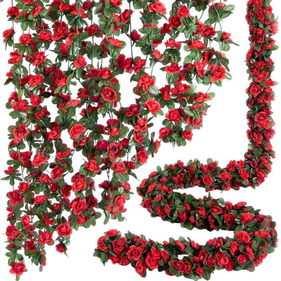 1PCS 8.2 ft Flower Garland Artificial Rose Vine Flowers with Green Leaves Hanging Fake Roses Vine for Room Party Home Wedding Birthday Christmas Wall Arch Decor, Fall Champagne Flower