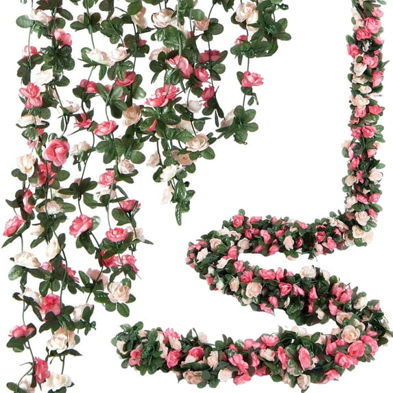 1PCS 8.2 ft Flower Garland Artificial Rose Vine Flowers with Green Leaves Hanging Fake Roses Vine for Room Party Home Wedding Birthday Christmas Wall Arch Decor, Fall Champagne Flower